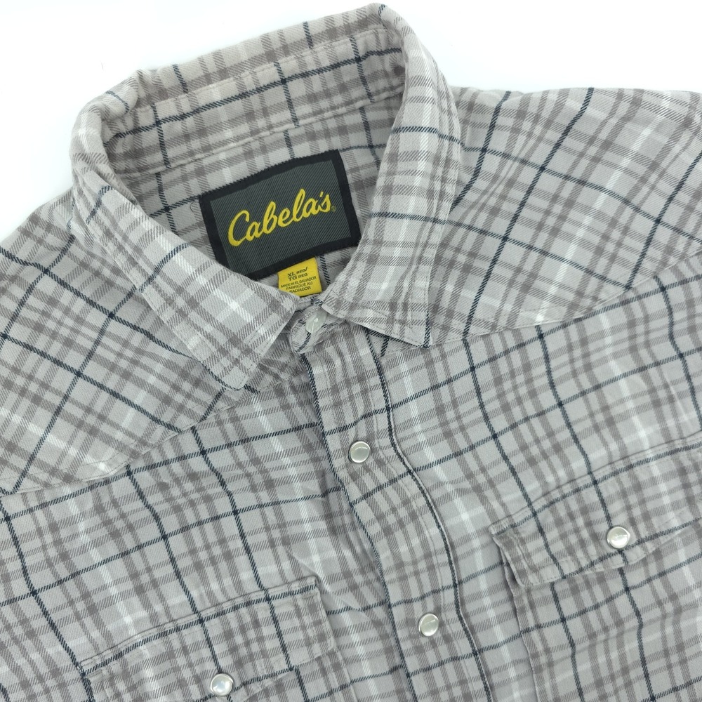 Cabelas Western Flannel Shirt Mens XL Cotton Plaid Long Sleeve Pearl Snap Cowboy